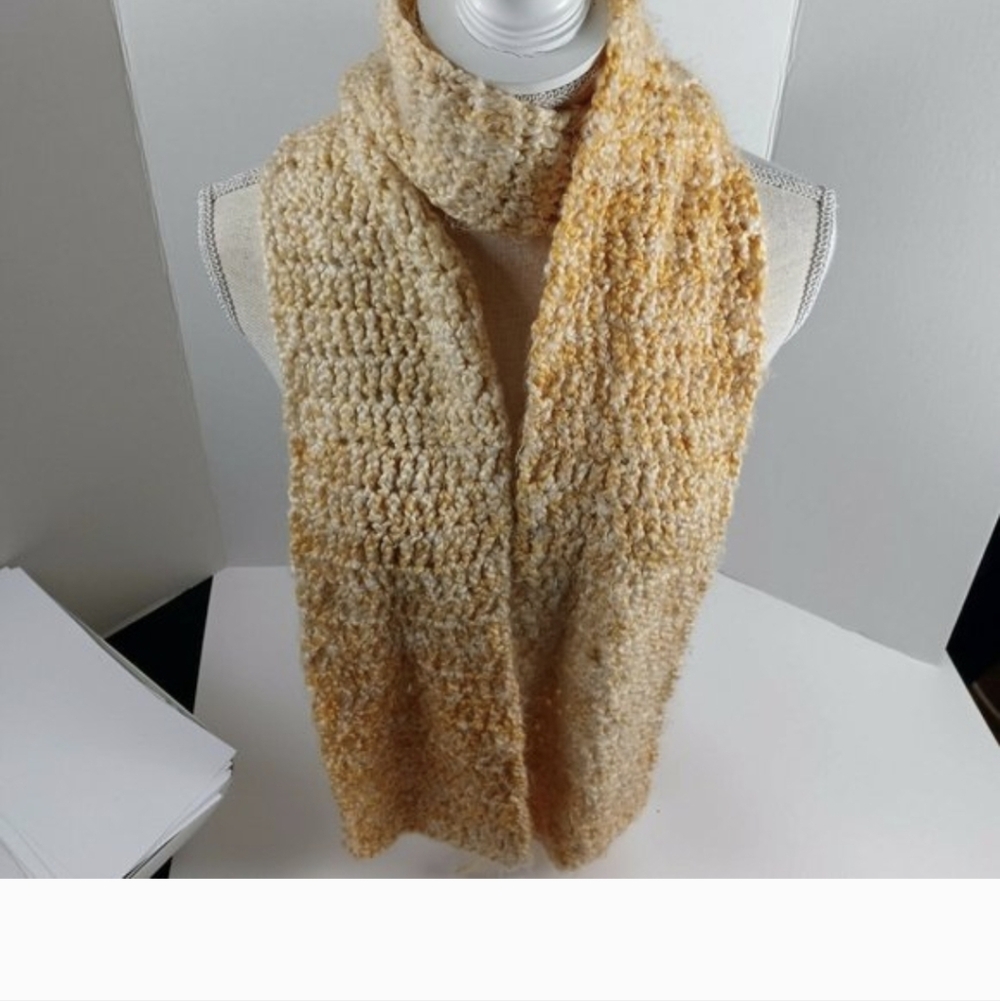 Ombre Classic Knit Scarf Orange & White One Size Long Muffler Multi-Fuctional